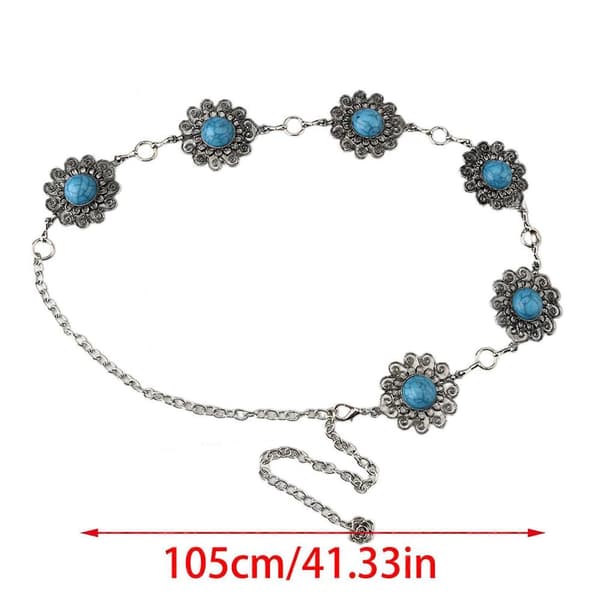 Multifunktionell midjekedja och kroppskedja för kvinnor, turkosa accessoarer silver