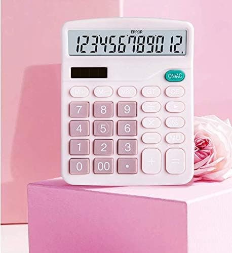 Kalkulator, 12-bits solcellebatteri med dobbel strømforsyning, standardfunksjon elektronisk kalkulator (rosa)