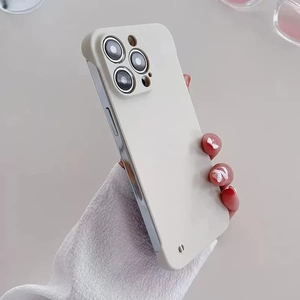 med iPhone 13 Pro Max; Grått ultratunt ramlöst hårt skal med ramlöst stötsäkert frostat bakstycke. grey iPhone 13 Pro Max