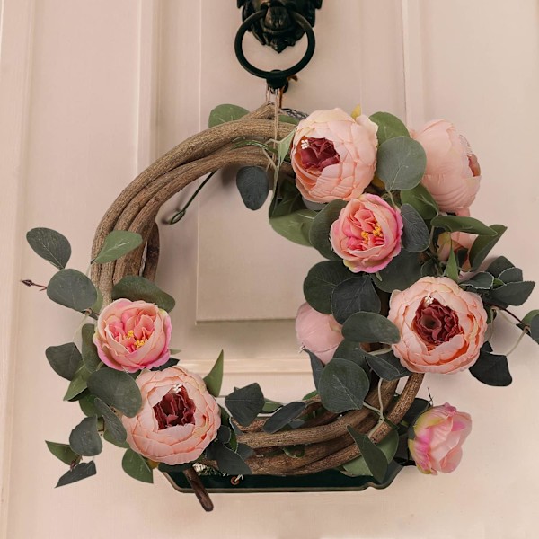 Konstgjorda Eucalyptusgirlander med Blomma, 8 Huvud Pionblommor Rankor, Gröna Blomgirlander Dekoration för Bröllopsbåge, Vägg Bakgrund, Bröllop pink