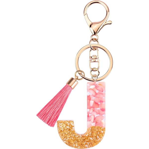 Sødt Rosa Nøglering til Kvinder Piger, Initialbogstav Nøglering med Kvast, Charms til Nøglepung Håndtasker Rygsække Pink-j