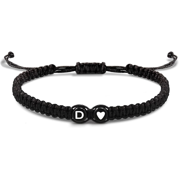 Initialarmbånd for kvinner, Strømper for tenåringer, bestevenninne-fødselsdagsgaver, eksamen, justerbare bokstaver A-Z flettede armbånd D