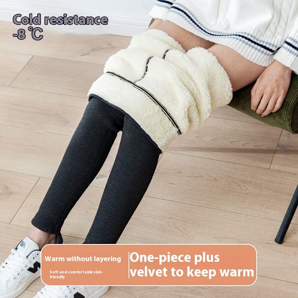 Djupgrå höst-vinter damer supertjocka fleecefodrade leggings med ribbade vertikala ränder, hög midja, bekväma och varma, korta för ytterkläder M (70-90 catties)