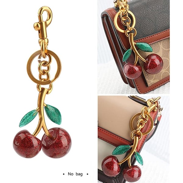 Kirsebær Nøglering Vedhæng, Hængende Kirsebær Dekoration, Fremstillet af Harpiks Legering Materiale, Et Sødt Vedhæng med Unik Charme Red Cherry (Green Leaf)
