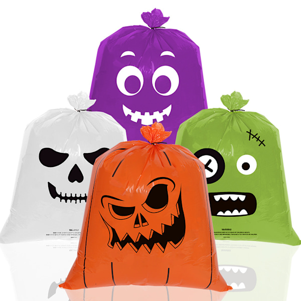 8 stk Halloween gresskarbladbager Plastgresskarposer med vriebånd Høstgårdsøppelposer Gjenbrukbare hageavfallsposer Halloween-godteposer