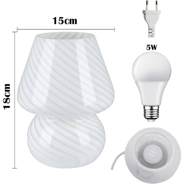 Svampbordslampa, Nattlampa i Glas för Sovrummet (Vit)