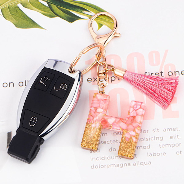 Sødt Rosa Nøglering til Kvinder Piger, Initialbogstav Nøglering med Kvast, Charms til Nøglepung Håndtasker Rygsække Pink-h.