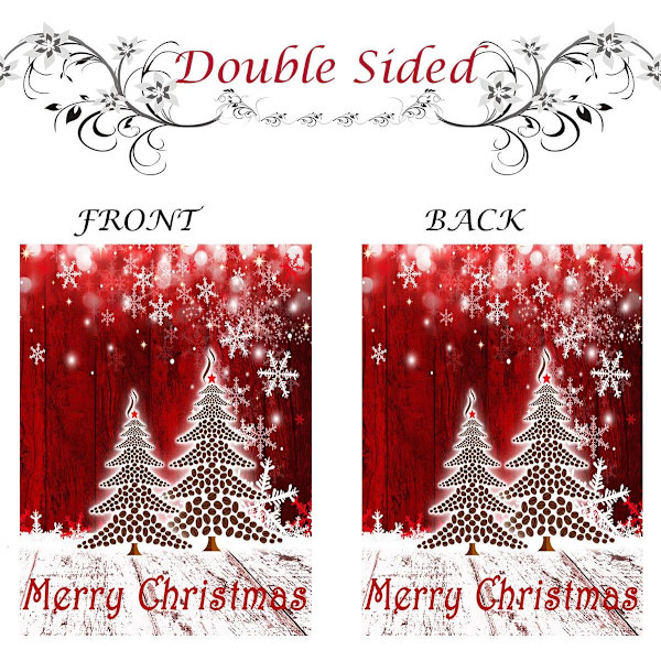 Glædelig Jul Træ Rød Haveflag Vinter Snefnug Dobbeltsidet Flag 12\" x 18\", Jul Rustik Vinter Sne Ferie Nytår Lille Haveflag Banner Christmas tree