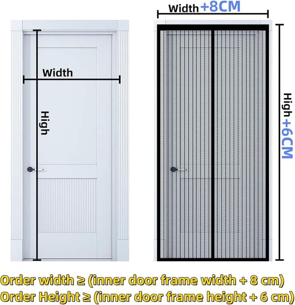 Hvidt magnetisk insektnet-gardin, 100x210 cm, forstærket insektnet.