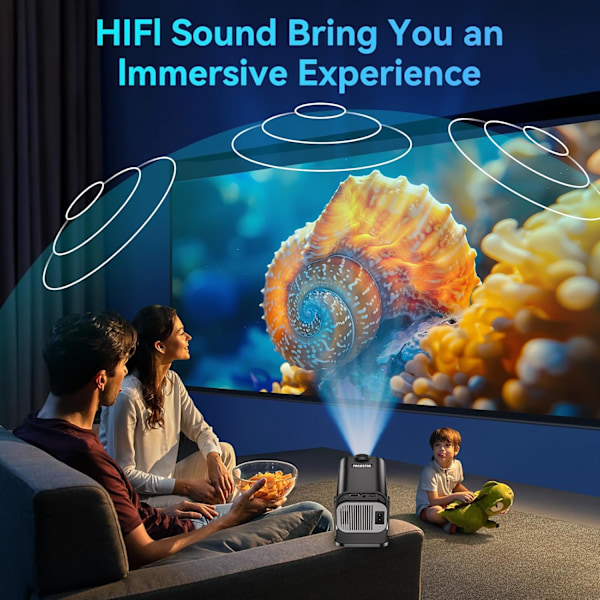 Smart Mini-projektor med Android 11.0, bärbar projektor 1080P 4K Full HD med WiFi 6 och BT5.2, 180° justerbart stativ, automatisk keystone-hemmaprojektor