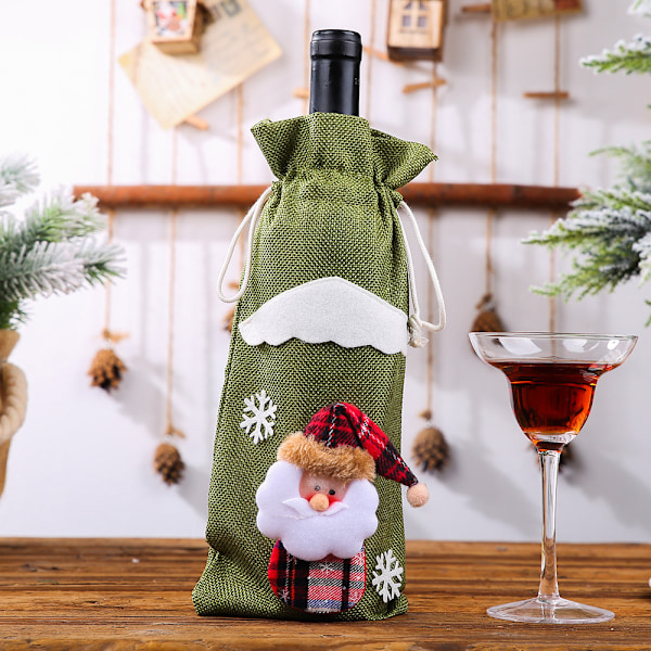 Fängslande Jul Linne Flaskhöljen - Grön Tomte - tema, 30*14CM för Vin & Champagne, Julbord Dekoration Nödvändighet