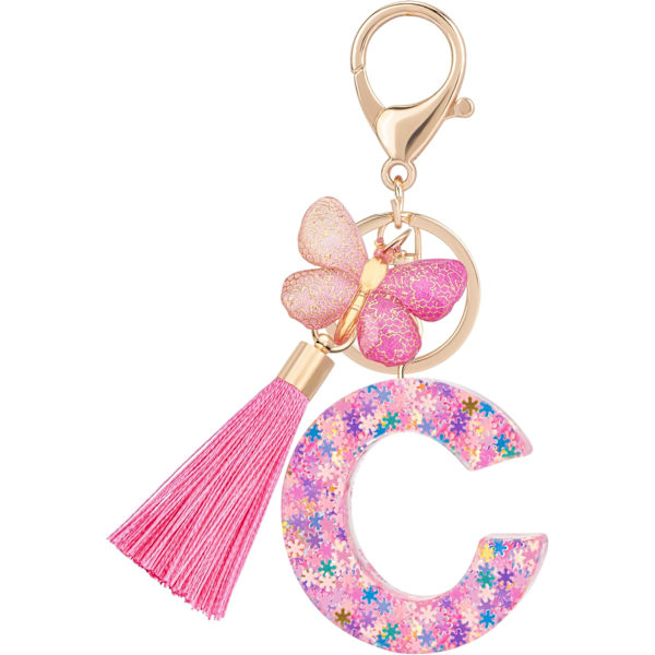 Sööt roosad võtmehoidjad naistele ja tüdrukutele, algustähega võtmehoidjad tutiga, ripatsid võtmetele, rahakotile, käekottidele ja seljakottidele Colorful Pink Butterfly-c