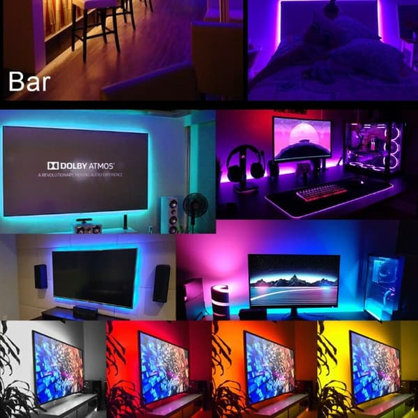 LED-stripe, LED-stripe, LED-stripe, med 24-tasters IR-fjernkontroll, Bluetooth, 5 m (18 lamper/meter)