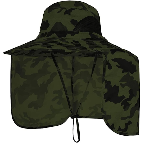 Solskyddshättor för utomhus, fiskehatt med nackklaff, stor brätte, utomhushatt, grön camo Green Camo