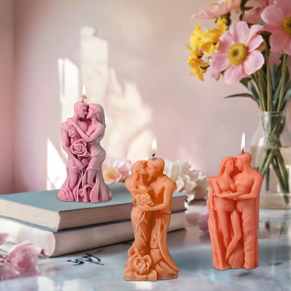 Par Serie - Omfavnende, 3D Valentinsdag Lysform, DIY Rose- og Kysformede Lys, Egnet til Duftlys, Chokolade Dessertkage