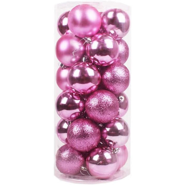 24 stk Julekuler Ornamenter Julepynt 24 Stykker Kuler Tre Ornamenter Dekorative Kule Hengepynt (Rosa, 2.36 tommer) Pink