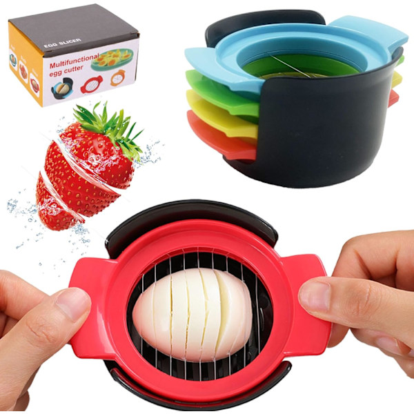 Äggklyv 4-i-1 i rostfritt stål, lämplig för att skära olika frukter som kokta ägg, jordgubbar, kiwi, etc...