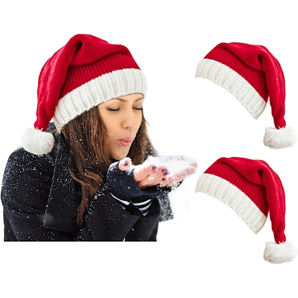 Jultomteluva Julhattar Julpartyhatt Röd Stickad Beaniehatt För Vuxna Kvinnor Män 2-pack 2 X Red Santa Hats Adult