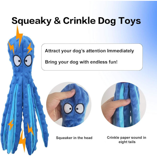 Hunde Squeaky Legetøj Blæksprutte - Fyldfri Krøllede Plyslegetøj til Hvalpe Tandspredning, Holdbare Interaktive Tyggelegetøj til Små, Mellemstore og Store Hunde Træning Blue+Orange