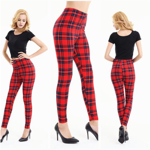 Røde ternede leggings red one size