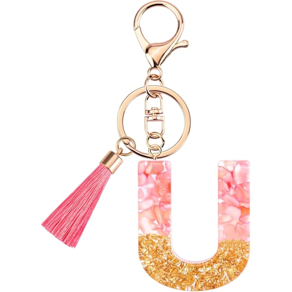 Sødt Rosa Nøglering til Kvinder Piger, Initialbogstav Nøglering med Kvast, Charms til Nøglepung Håndtasker Rygsække Pink-u