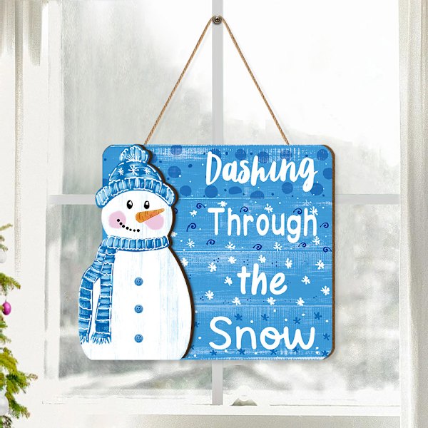 Charmig Julvälkommen Dörrhängare - 33*28*0.5cm Cartoon Blå Snögubbe Dekoration för Barnrum, en Söta Stil Julskylt!
