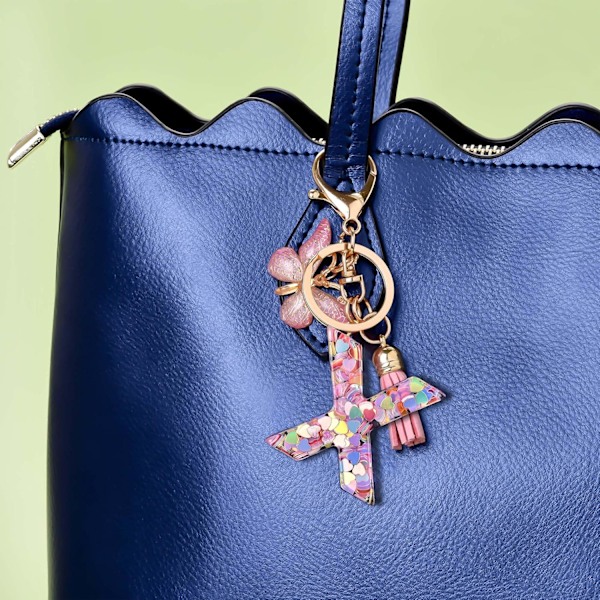 Mode Alphabet Initial Bogstav Nøglering Tassel Butterfly Vedhæng Nøglering til Pung Håndtasker Kvinder Pige Pink Butterfly Letter X