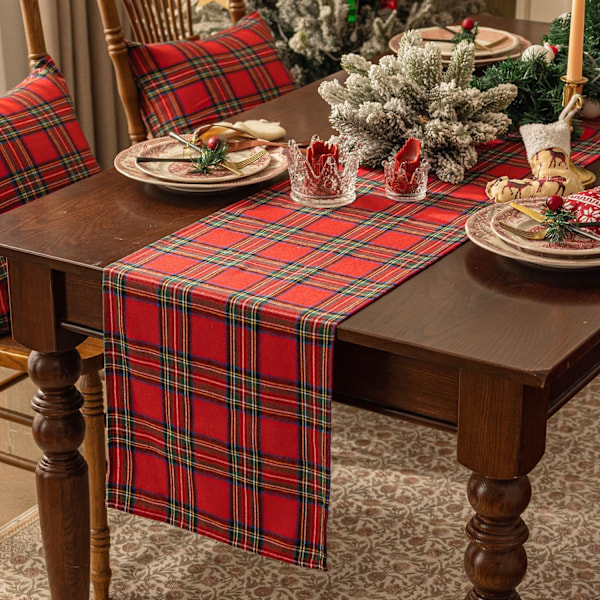 Jouluinen Ruudullinen Tartan-Pöytäliina - Punainen Buffalo Plaid Joulu Tahran Kestävä Pesu Pöytäkoriste, 13 x 108 Tuumaa Red Plaid