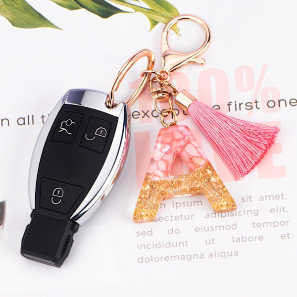Sødt Rosa Nøglering til Kvinder Piger, Initialbogstav Nøglering med Kvast, Charms til Nøglepung Håndtasker Rygsække Pink-a
