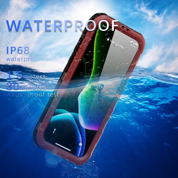Punainen; 360° vedenpitävä metallikotelo iPhone 15 Pro Maxille, tukee, langatonta latausta, sukellusta, uintia, iskunkestävä ja tarjoaa kattavan suojan Red iPhone 15 Pro Max