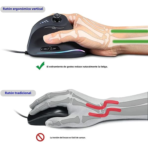 Ergonomisk RGB Vertikal Gamingmus, USB-ansluten, 11 Programmerbara Knappar, Hög Precision, Lämplig för PC-gamers