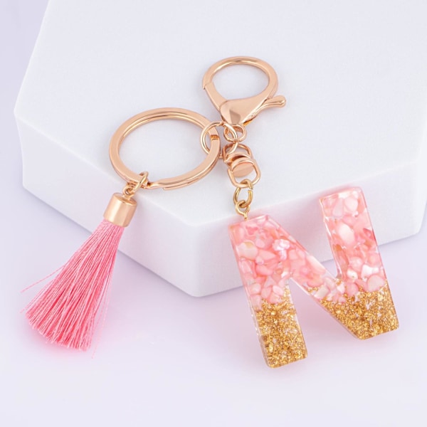 Sødt Rosa Nøglering til Kvinder Piger, Initialbogstav Nøglering med Kvast, Charms til Nøglepung Håndtasker Rygsække Pink-n.