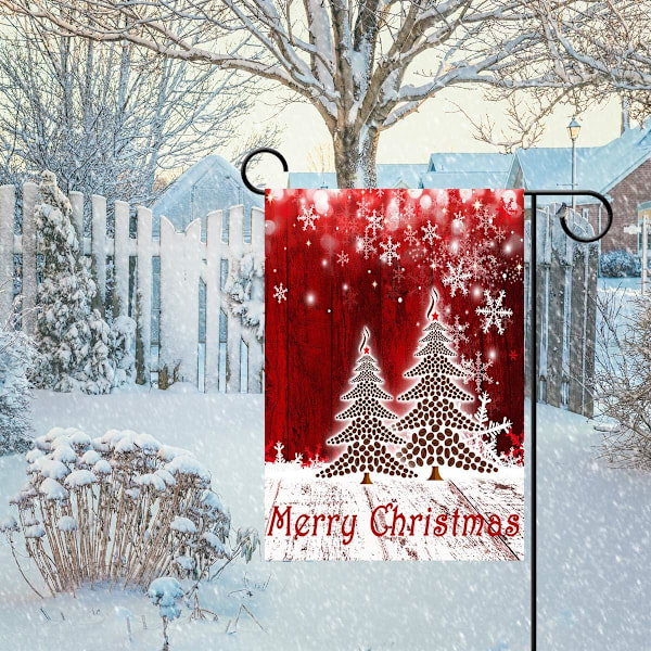 Glædelig Jul Træ Rød Haveflag Vinter Snefnug Dobbeltsidet Flag 12\" x 18\", Jul Rustik Vinter Sne Ferie Nytår Lille Haveflag Banner Christmas tree