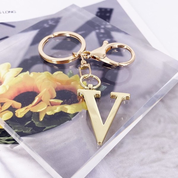 Nøglering med Guld Bogstav A-Z til Kvinder Taske Charms Pung Charms Til Håndtasker Metal Alphabet Initial Letter Nøglering V