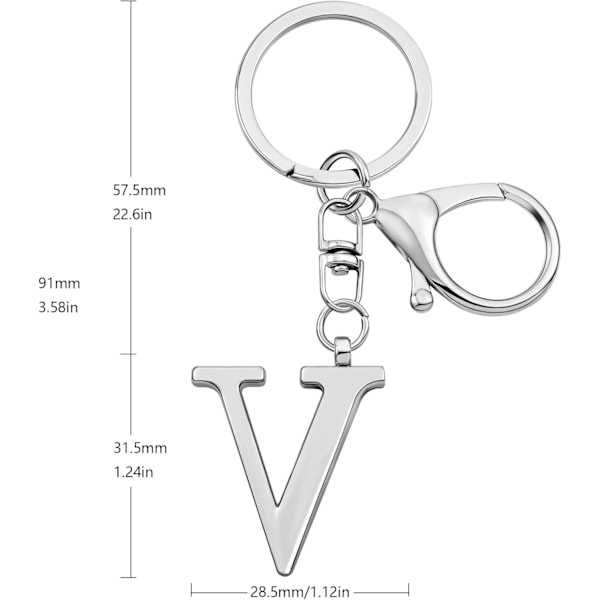 Nyckelring med guldbokstav A-Z för kvinnor, väskacharm, handväskacharm, metallinitialbokstavsnyckelring Silver-v