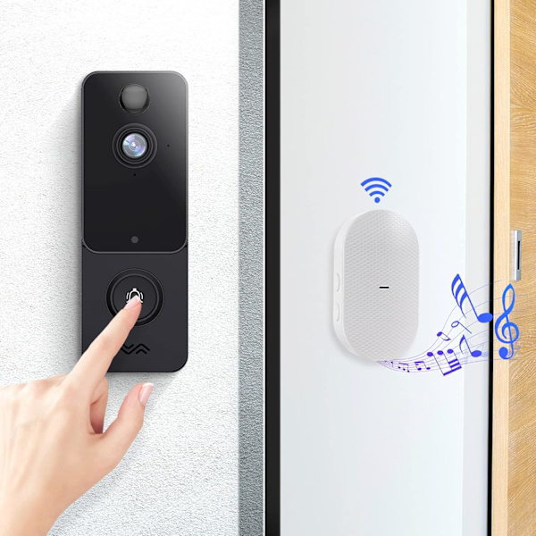 Trådløs Dørklokke med 1080P HD Kamera, WiFi Videodørklokke med Batteri, Nattesyn, To-vejs Kommunikation, Understøtter Cloud Opbevaring