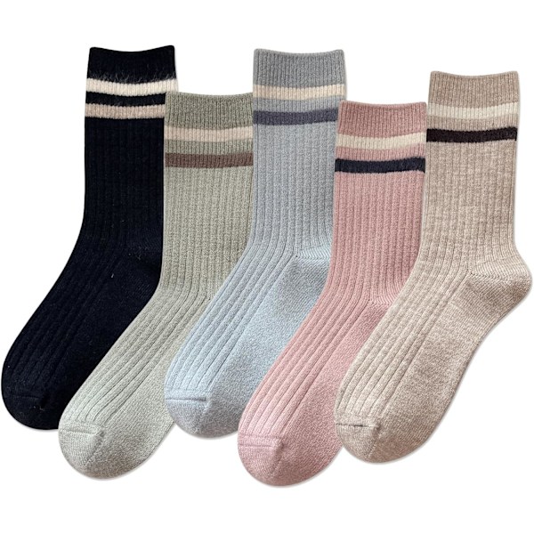 5 Par Dame Vintage Stil Tykke Uld Varme Vinter Strømper A3