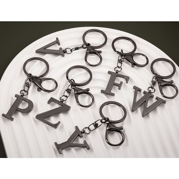 Nøglering med Guld Bogstav A-Z til Kvinder Taske Charms Pung Charms Til Håndtasker Metal Alphabet Initial Letter Nøglering Black-f