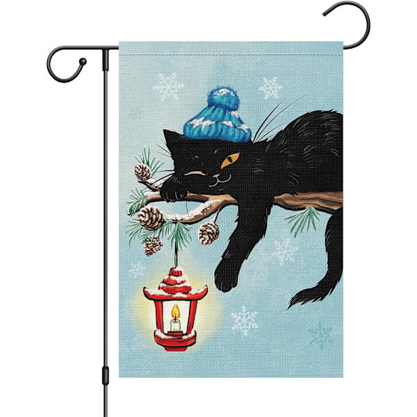 God Jul Trädgårdsflagga 12x18 Dubbelsidig, Burlap Vinter Jul Klocka Svart Katt Trädgård Gräsmatta Flaggor (ENDAST FLAGGA) Winter Cat-12" x 18"