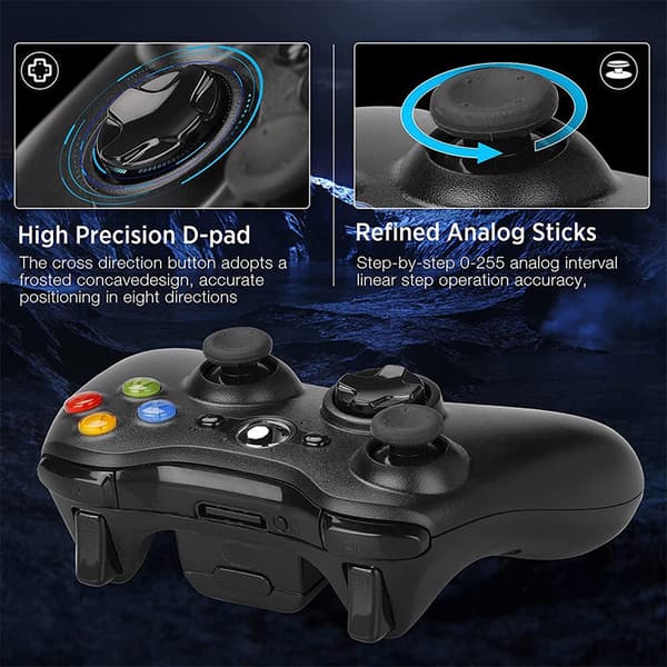 Blå 2.4G trådløs spillkontroller, kompatibel med Xbox 360-konsoll og PC, USB-mottaker gamepad
