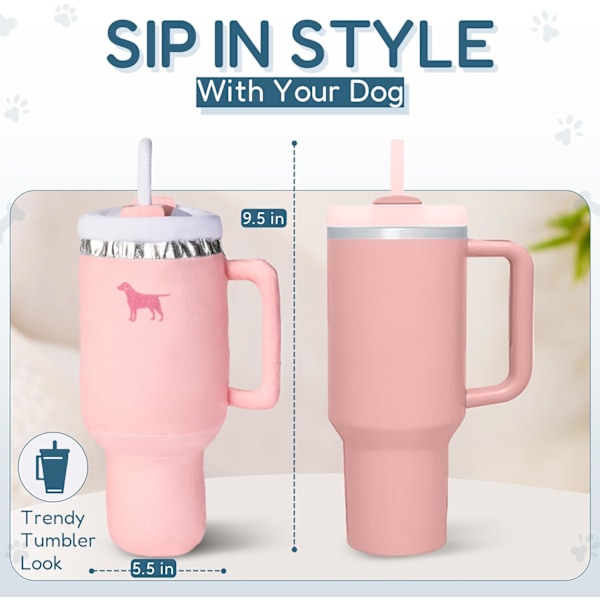 Pup Cup Tumbler -pehmolelu koiralle – Piipaava, söpö, hauska koiran lelulahja (Vaaleanpunainen persikkapöly) Pink Peach Dust