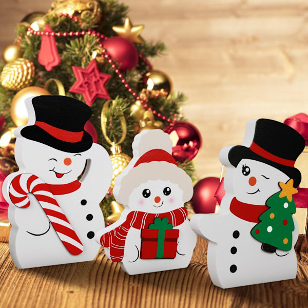 Träsnögubbar Julgranspynt - 3-delars Set med Festlig Dekoration med Pepparkaksdesign för Julfirande