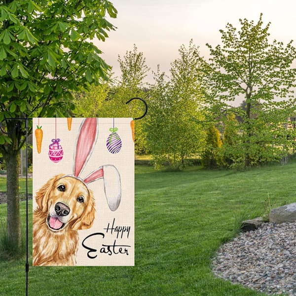 Glædelig Jul Haveflag 12x18 Dobbeltsidet, Burlap Velkommen Vinter Jul Golden Retriever Hund Havegård Flag (KUN FLAG) #03280-Easter