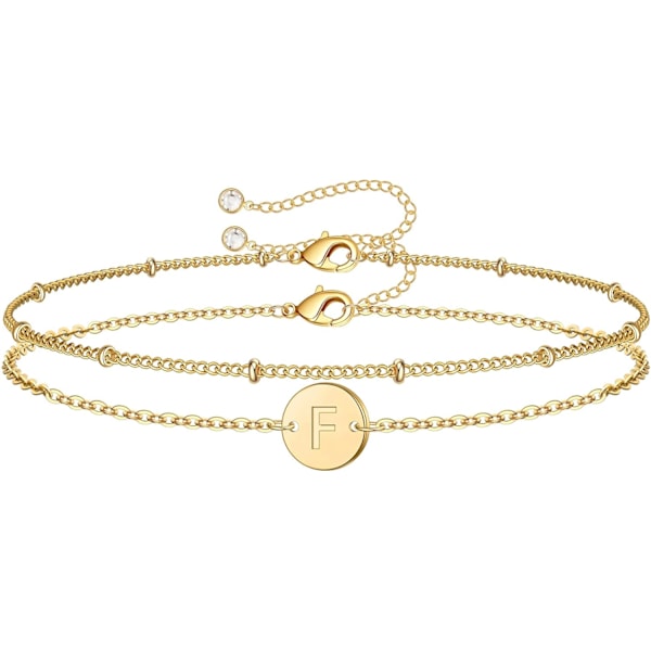 Guld Initial Armbånd til Kvinder, Multi-lags Perle Initial Armbånd, Personligt 26 Bogstavsdisk Alphabet Charm Armbånd F