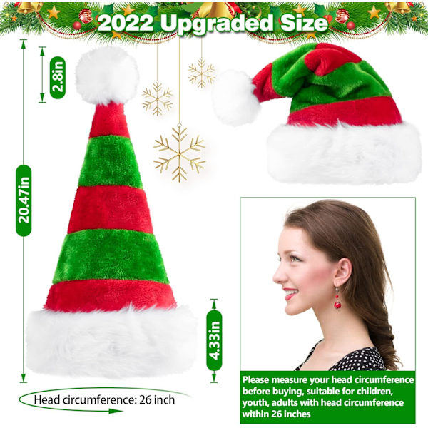 Julemandshue, Julehat, Juleferiehat til Unisex Voksne, Tyk Fløjl Komfort Klassisk Julemandshue til Jul, Gave til Kvinder, Mænd