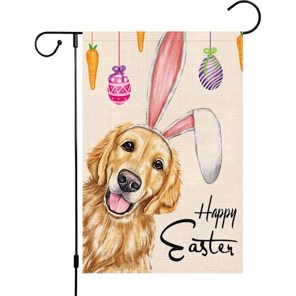 Glædelig Jul Haveflag 12x18 Dobbeltsidet, Burlap Velkommen Vinter Jul Golden Retriever Hund Havegård Flag (KUN FLAG) #03280-Easter