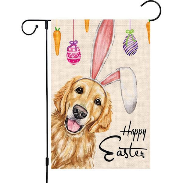 Julehageflagg 12x18 Dobbeltsidig, Burlap Velkommen Vinter Jul Golden Retriever Hund Hage Hageflagg (BARE FLAGG) #03280-Easter
