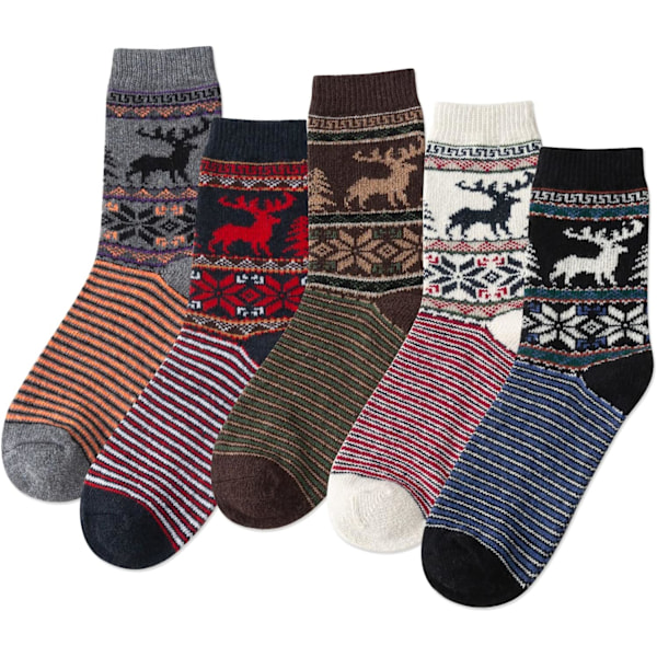 5 Par Dame Vintage Stil Tykke Uld Varme Vinter Strømper A5