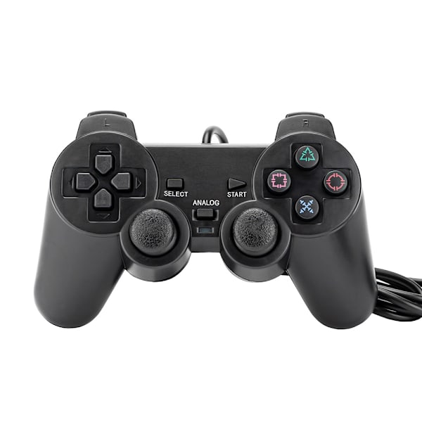 Sort Kablet Gamepad til PS2 Konsol med Dobbelt Vibration, Plug and Play