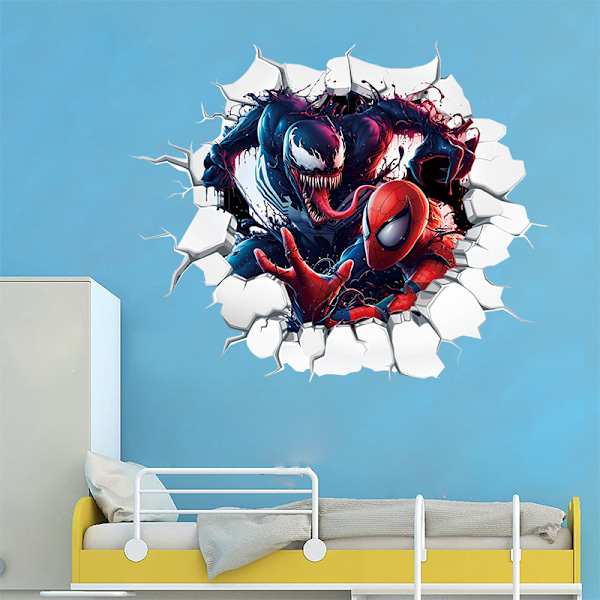 Fantastisk Venom & Spider-Man 3D Vægsticker - Gennembrydende Vægstickere til Børneværelset - 52*42cm Selvklæbende PVC-Stickere fra Avengers Alliance